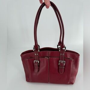 Tignanello Red Leather Satchel Contrasting Stitching